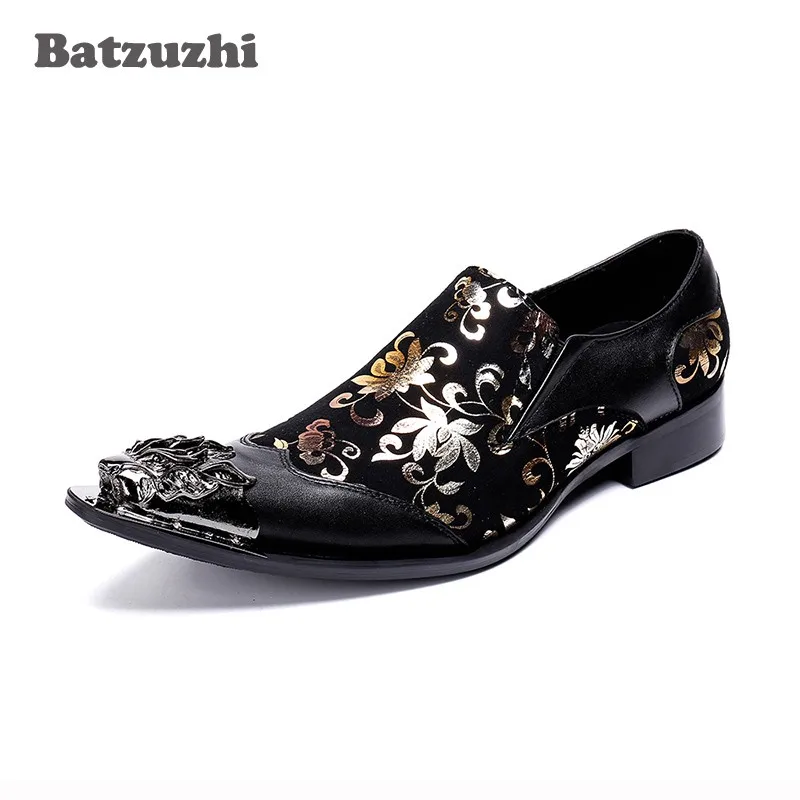 Туфли Batzuzhi мужские деловые итальянская модель модные черные кожаные с острым
