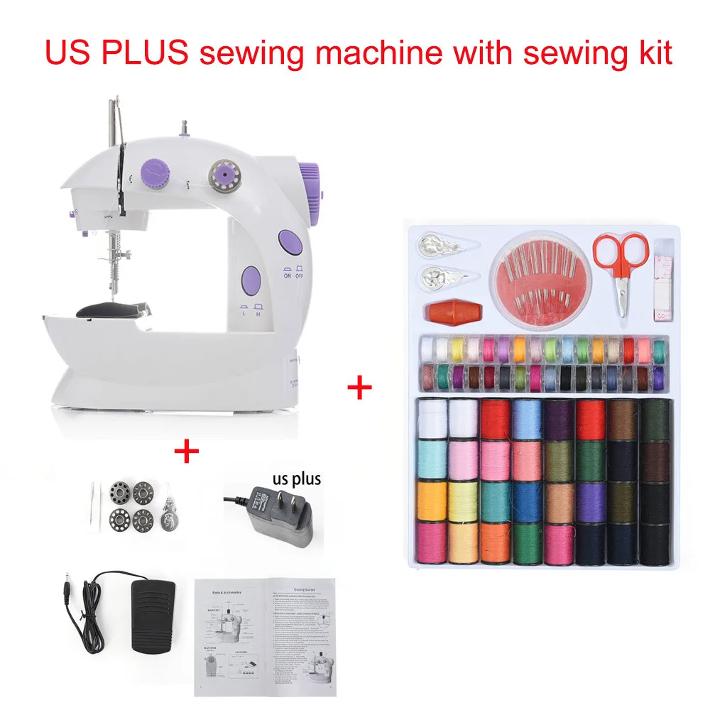 US PLUG with Kit Мини Портативные Ручные Швейные машины для шитья, рукоделия, беспроводные ткани для одежды, электрическая швейная машина, набор стежков 16 - Цвет: US PLUG with Kit