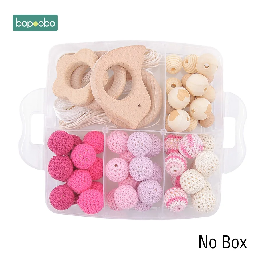 Pink Crochet Set-1 Bopoobo 1Set Baby Teether DIY Silicone Beads Pacifier Clip Chain Baby Mobile Wool ball BPA Free Wooden Crochet Beads Teether - Цвет: Pink Crochet Set-1