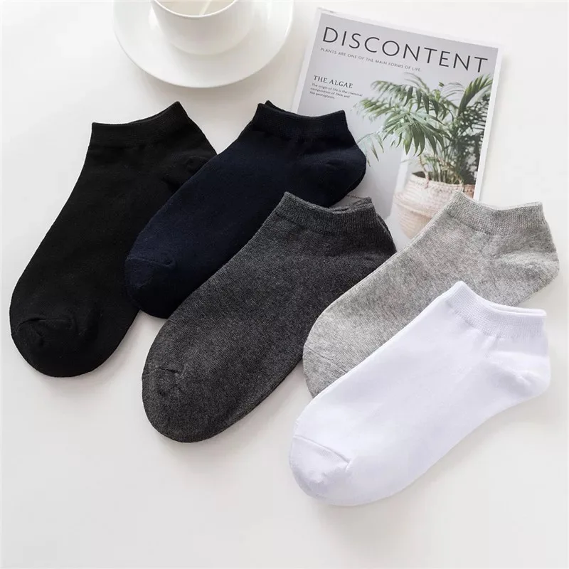 

5 Pairs / lot Summer Men socks Cotton large size 38-45 high quality pure color sweat-absorbing invisible breathable boat socks