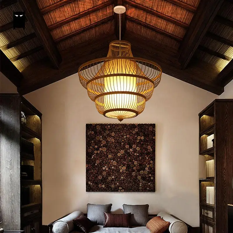 Бамбуковый Плетеный ротанговый абажур кулон ракушка светильник шнур