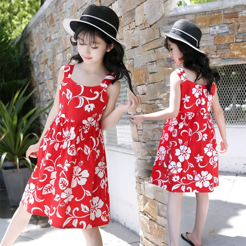 

Girls Vest dress Cotton Floral Red dress Flower Casual Dress Children Summer New Show #2