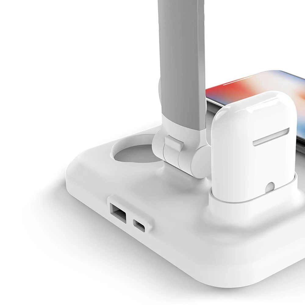 4 В 1 Столовая лампа USB Зарядная станция Ночь света Быстрый qI беспроводной