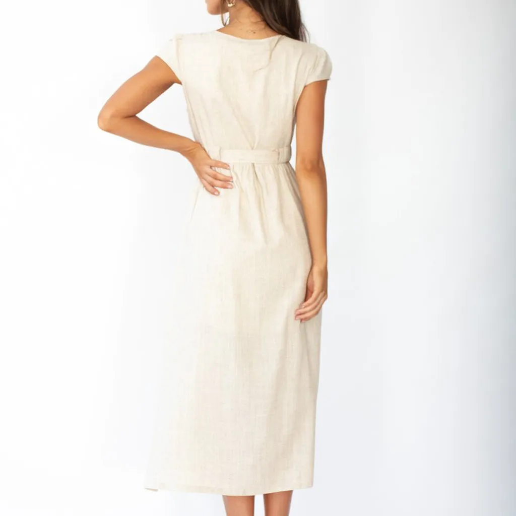 Новинка 2019 Стильное женское летнее платье на пуговицах с коротким рукавом и