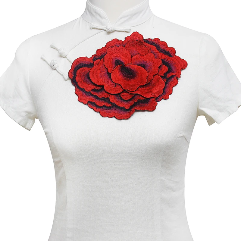 1 шт. 3D Кружевная аппликация для вышивки с красными цветами|embroidery applique|flower embroidery