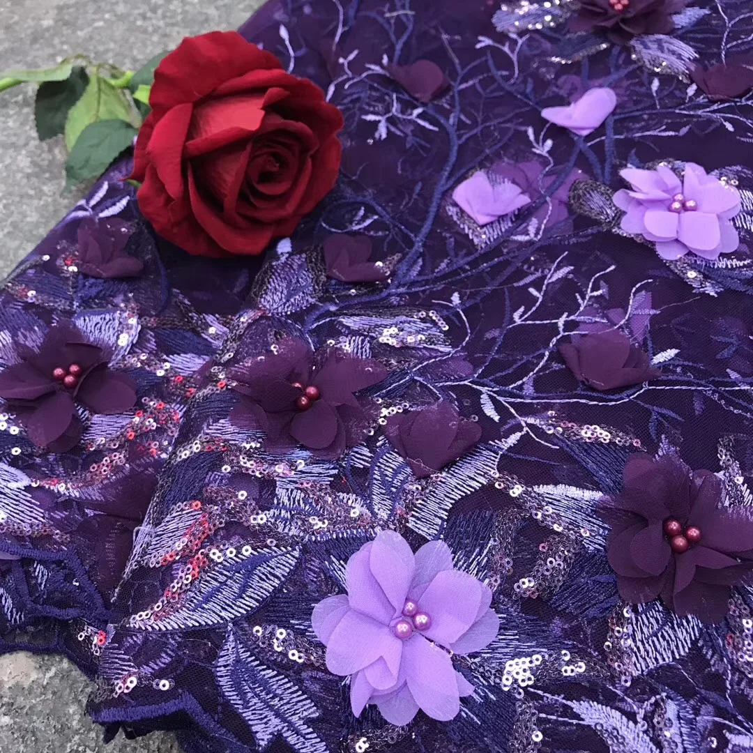 New Arrival African Appliqued Tulle Lace Fabric Wholesale Party Laces 2019 Popular 3D Rose Beaded French Fabrics | Дом и сад