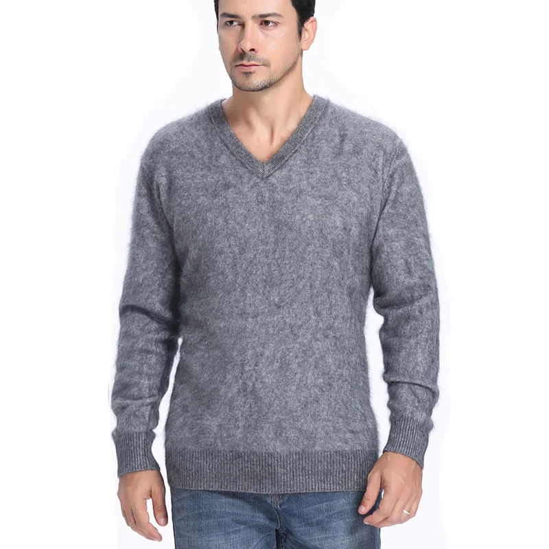Мужские пушистые осенне-зимние пуловеры с V-образным вырезом и длинным рукавом