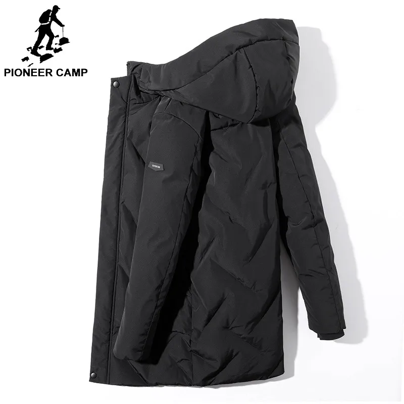 Мужская длинная пуховая куртка Pioneer camp черная Толстая теплая парка с капюшоном