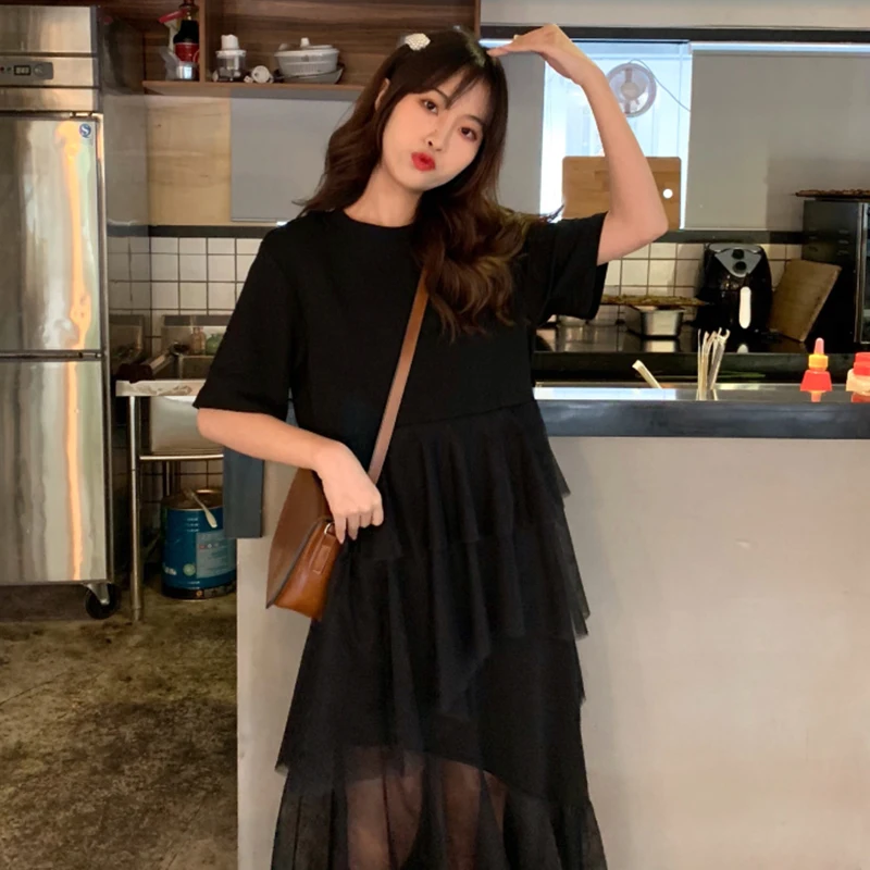 Летнее Сетчатое платье с вышивкой Vestidos женское круглым вырезом и коротким