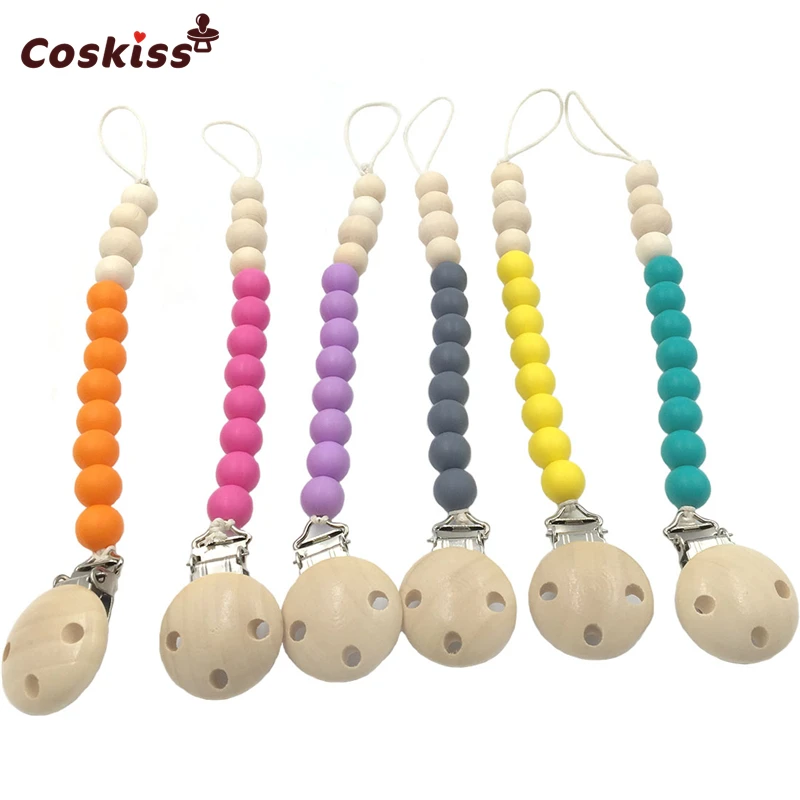 

Silicone Teether Food Grade Silicone Material Stone Dummy Baby Pacifier Clip Natural Wood Beads Mom Nursing Waldorf Baby Teether