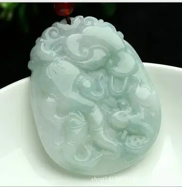 

Authentic original rock of pale green Pure manual sculpture ginseng and ruyi pendant necklace Charm men and women style