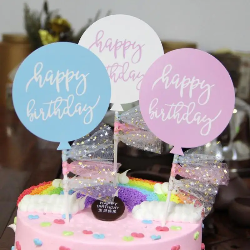 

50sets Balloons Shape Happy Birthday Banner Cupcake Cake Topper Cake Decorating For Kids Party Baking Decoration Baptism