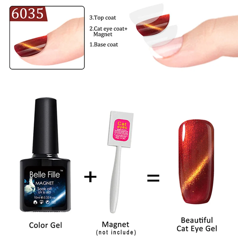 Belle Fille 10 мл магнитного кошачий глаз УФ ногтей Гель лак 60 Цвет Soak Off UV Nail гель