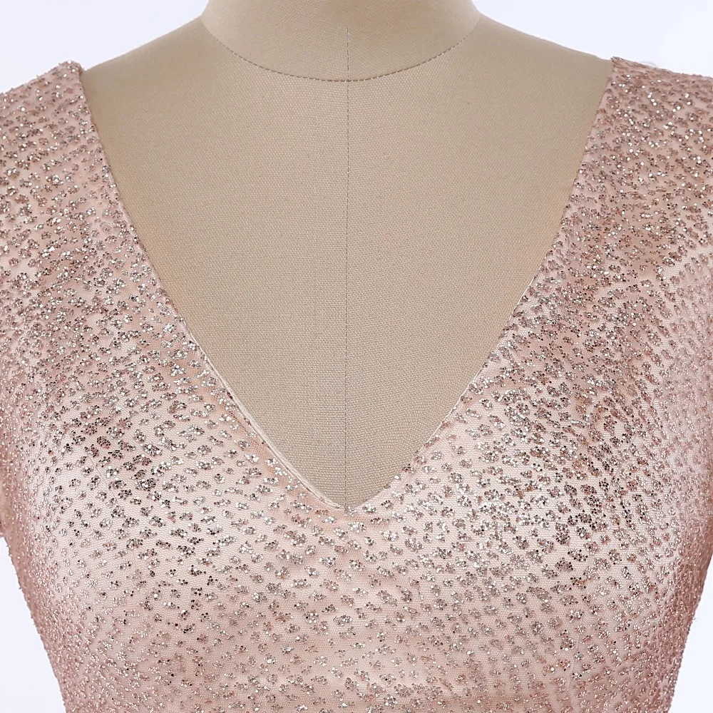 CloverBridal Высокое качество Новые мода Bling с длинным рукавом золотое свадебное платье сексуальный глубокий V образным вырезом со шлейфом