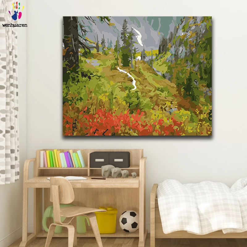 DIY раскраска краска по номерам лесной пейзаж картины с комплекты 40x50