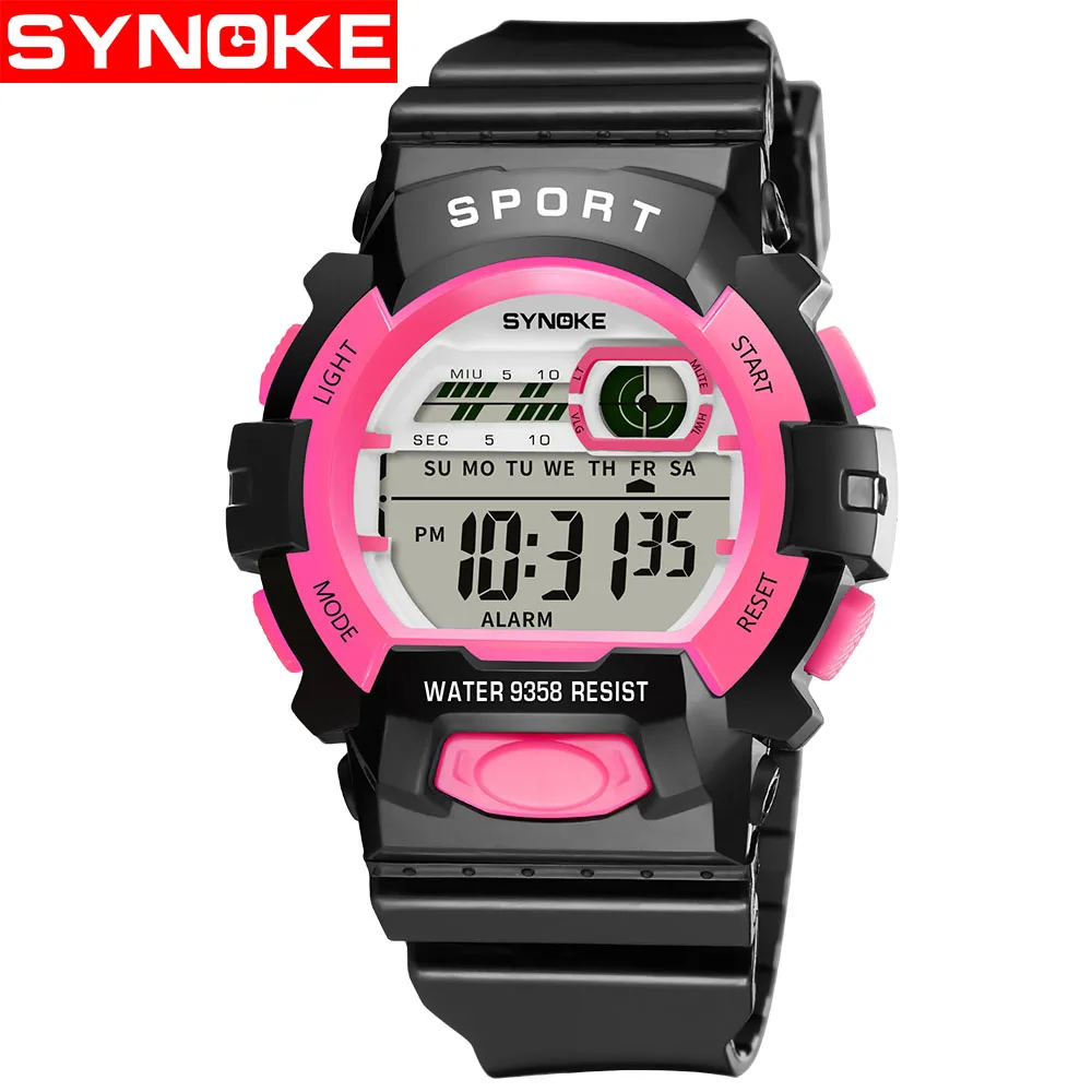 Pink SYNOKE часы для мальчиков Цифровые Детские часы спортивные репитер водостойкий подарок для детей девочка светодиодные детские часы Relojes Ninos - Цвет: Pink