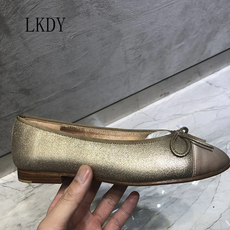 2019 LKDY женские кожаные балетные туфли с шелковым швом декоративные на плоской