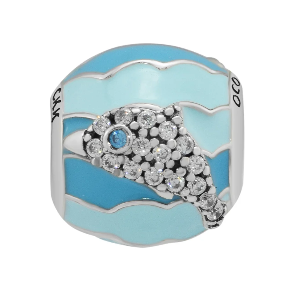 Подходит для браслетов Pandora с подвесками игривые бусины в виде дельфина синим