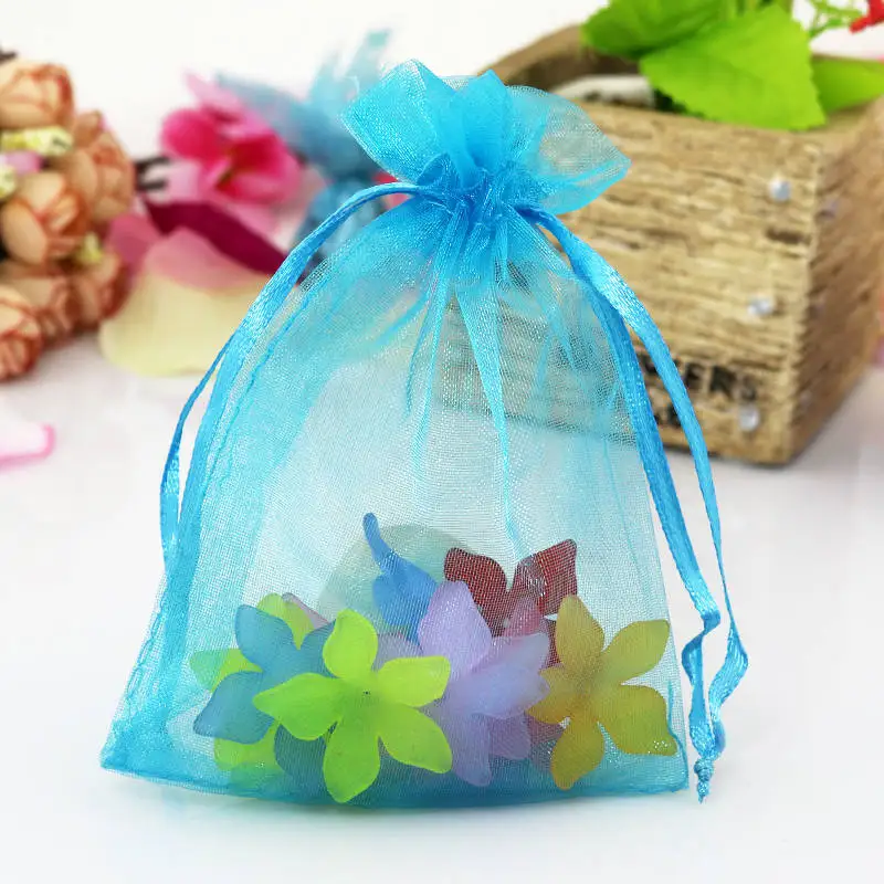 

9x12cm Lake Blue Colors Organza Candy Jewelry Gift Bags Drawstring Packaging Pouches Cheap Organza Pouches 100pcs/lot Wholesale