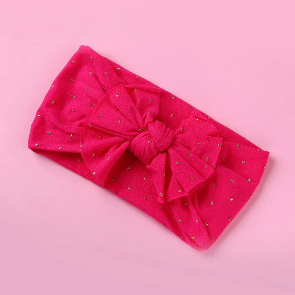 Fuscia Золотыми горошинами, в горошек и с бантом для нейлоновый бант, широкие нейлоновые повязки для волос с бантом, для волос, для маленькой девочки, аксессуары для малышей, подарок новорожденному; реквизит для фотографий - Цвет: Fuscia