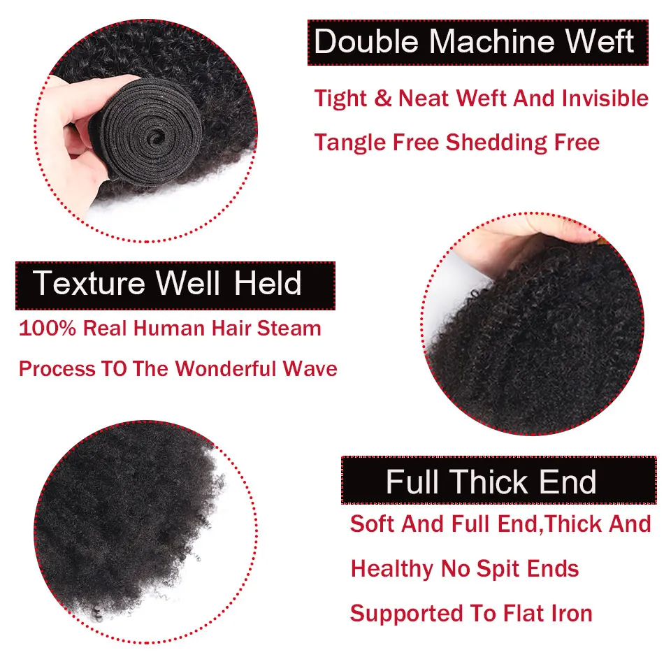 Moбок афро кудрявые пучки вьющихся волос с закрытием бразильские человеческие