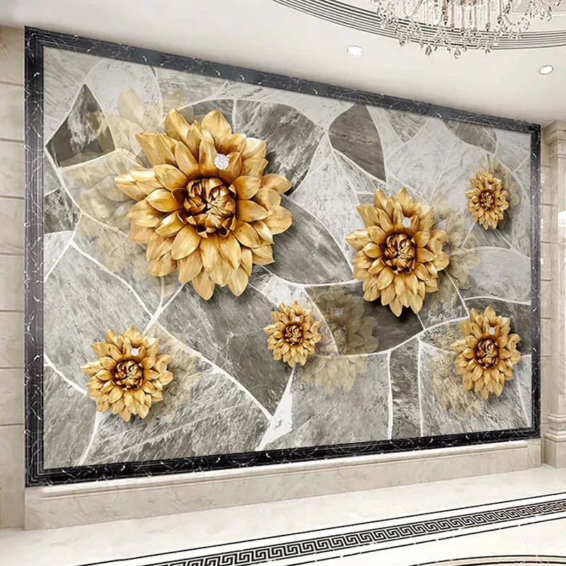 3D мраморная текстура цветы настенная бумага Европейский стиль роскошный