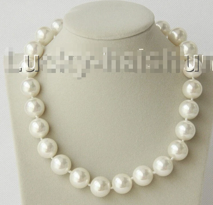 

FREE shipping>>> >>> 17" 16mm round white south sea shell pearls necklace zircon magnet clasp j8936 6.07 6.08