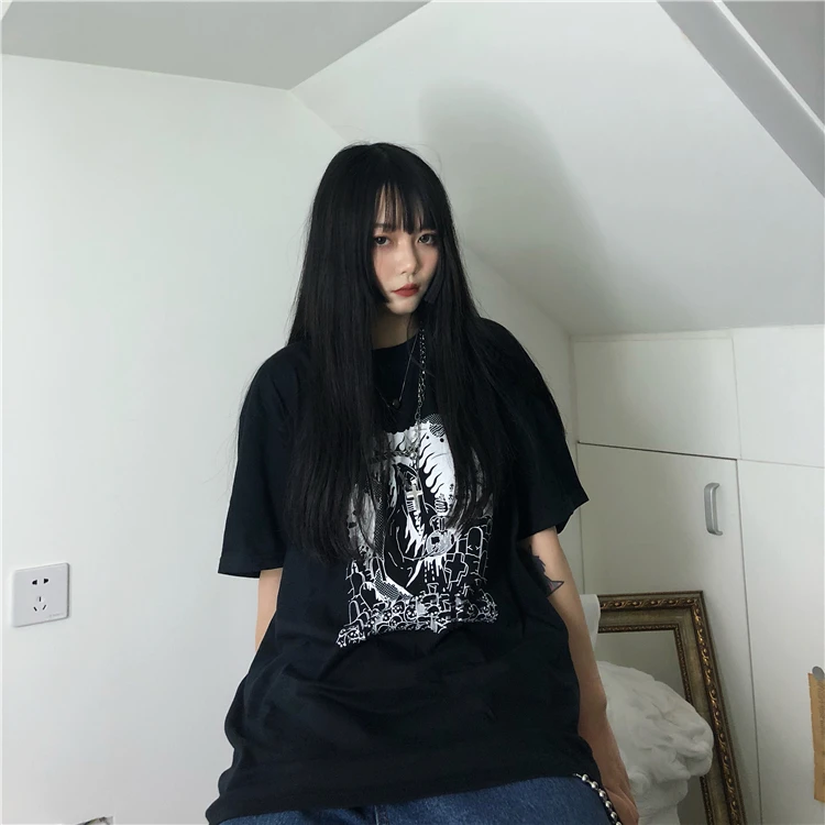 Harajuku женские принтованные винтажные футболки с коротким рукавом Свободные 2019