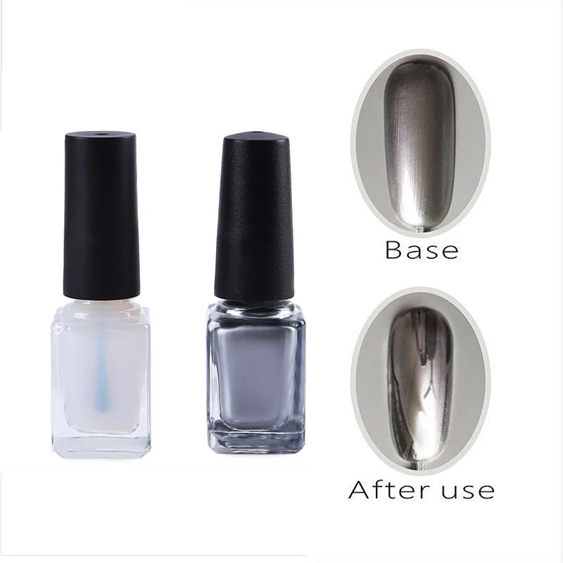 Набор для маникюра "2шт. серебряных металлических зеркальных лаков для ногтей с хромовым пигментом для декора и базовым покрытием DIY-инструменты".