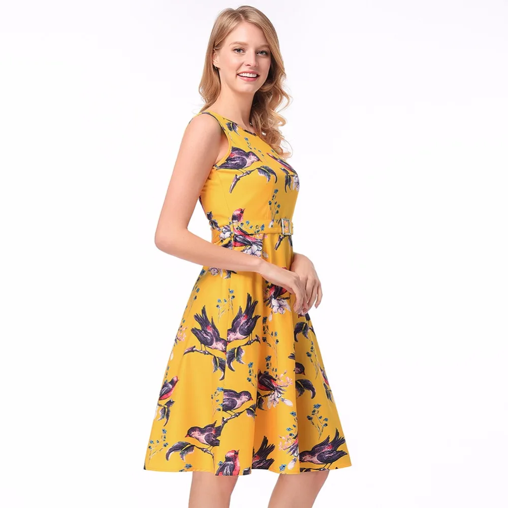

2018 spring and summer new retro European and American women's printed A-type dress