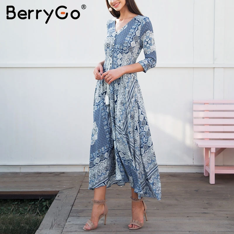 BerryGo кисточка до печати летнее платье удлиненный полурукав повседневные женское