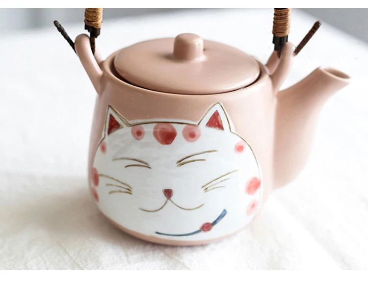 Набор из розового керамического чайника милый кот чайная чашка для воды Maneki Neko дизайн фарфоровый чайник чайный набор(4 чашки+ 1 чайник