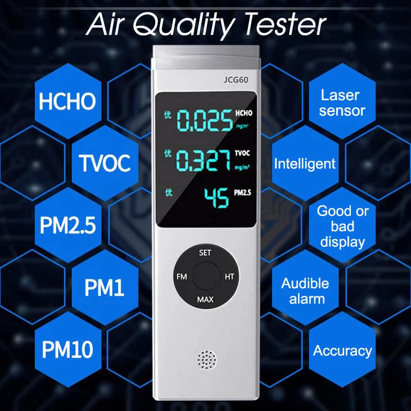 Измеритель формальдегида HCHO PM1.0 PM2.5 PM10 TVOC детектор газа с сигнализацией монитор