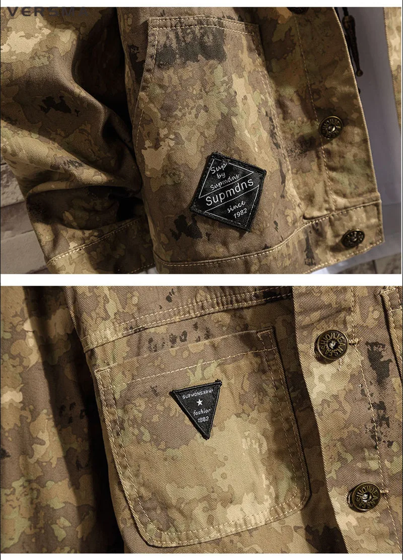 VERSMA, новинка весны, армейские военные камуфляжные джинсовые куртки, пальто для мужчин, сорочка, черная джинсовая рубашка с длинным рукавом, джинсы для мужчин размера плюс 5XL