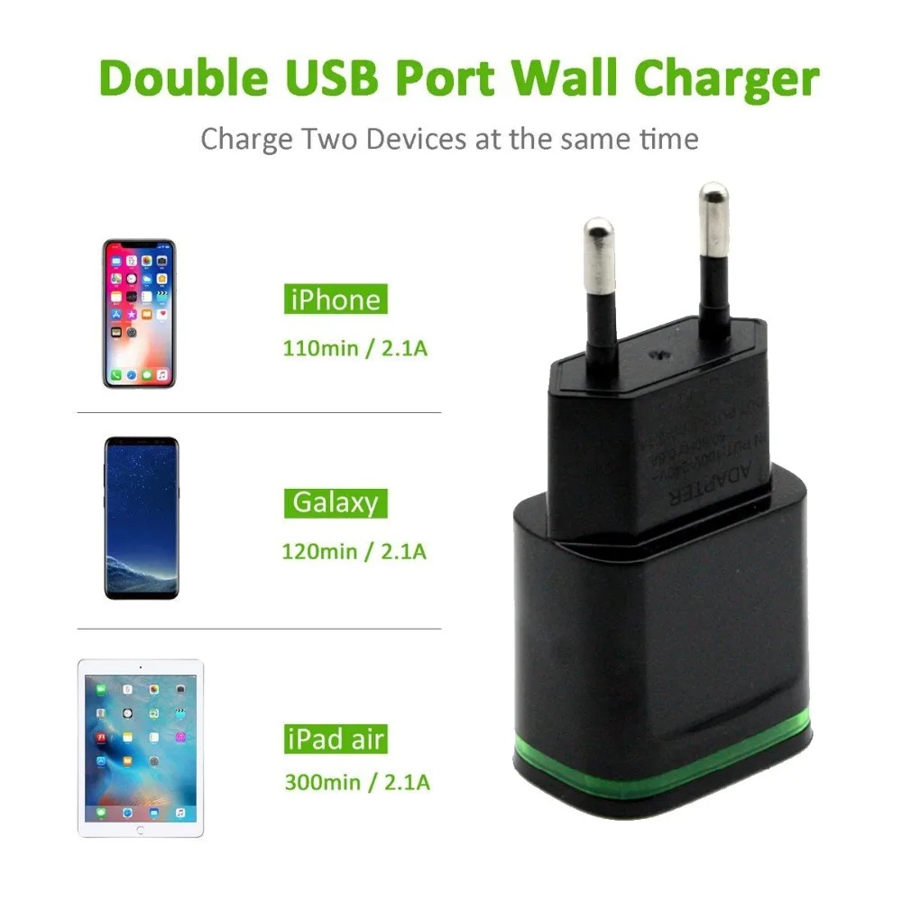 Штепсельная Вилка европейского стандарта 2 порта светодиодная лампа USB зарядное