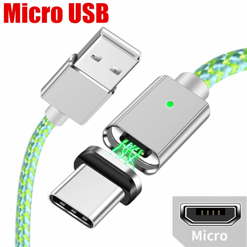 Green Micro Cable Магнитный usb-кабель для зарядного устройства Micro type-c для iPhone Xs 8 X Max samsung Xiaomi Android, быстрый usb-адаптер, Магнитный зарядный Дата-кабель - Цвет: Green Micro Cable