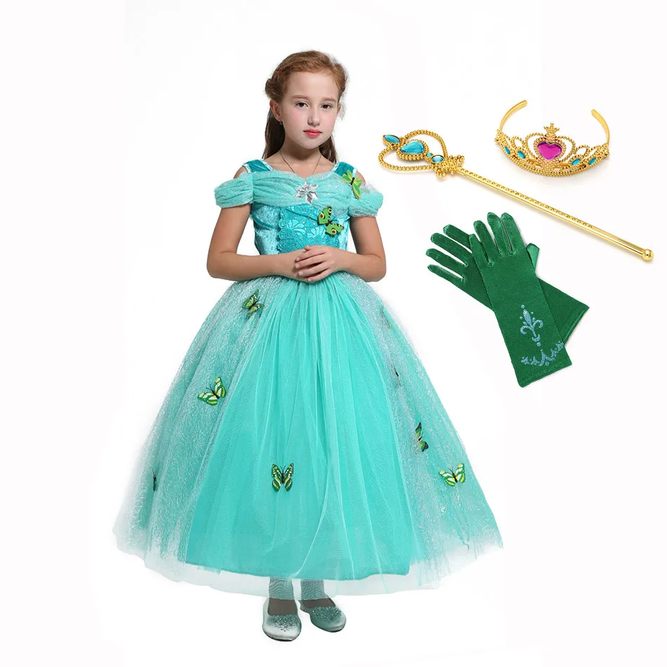 Ariel Dress Set 5 цветов, праздничные платья для девочек на свадьбу с цветочным рисунком, костюм бабочки «маленькая русалочка», «Золушка», «Спящая красавица», одежда принцессы - Цвет: Ariel Dress Set