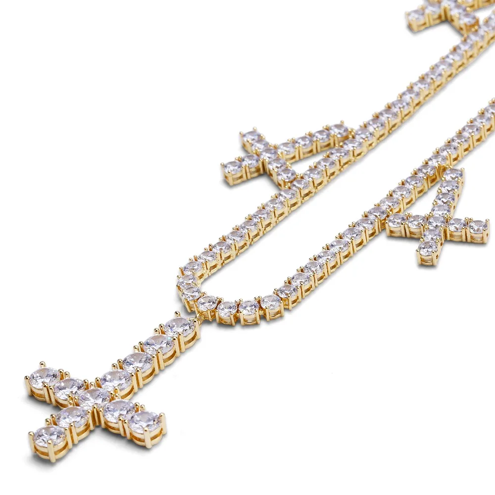 Iced Out крест-подвеска с фианитами и ожерелье теннисные цепи ювелирные изделия Золото Серебро Цвет Мужчины Женщины Шарм 1" 22" ожерелье s для подарков