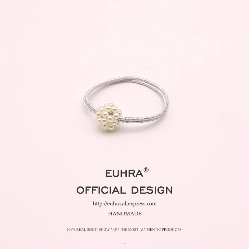 EUHRA, 4 цвета, маленькие жемчужные шарики, бисер, эластичная резинка для волос для женщин, Детская резинка, высокая эластичность