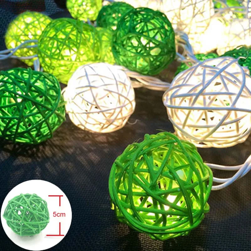 

10m 38 Rattan balls LED Christmas Lights Garlands Outdoor LED String Fairy Holiday Garland lights For Wedding Party Room Decor