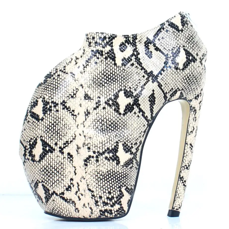 Snake Print Jialuowei/ дизайн; необычный стиль; изогнутые туфли на тонком каблуке и платформе; пикантные женские ботильоны на очень высоком каблуке 18 см со змеиным принтом - Цвет: Snake Print