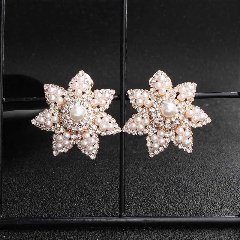 ERS-J4037-Gold Miallo, Новое поступление, классические серьги с жемчугом и кристаллами, клипсы, белые цветы, для невесты, женские клипсы для ушей, для невесты, подружек невесты - Окраска металла: ERS-J4037-Gold