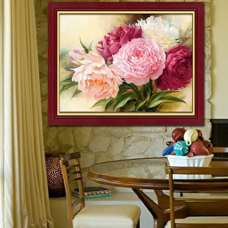 Diamonds Embroidery Handmade needlework Round Diamond Cross Stitch Kits Peony Flower Painting | Дом и сад