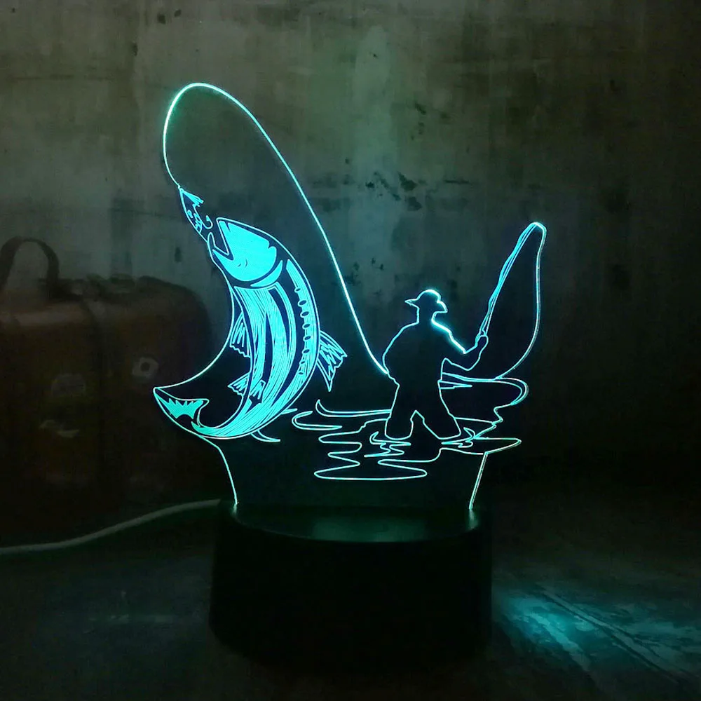 Китайский стиль рыбацкий человек 3D RGB светодиодный ночник многоцветный креативный 7 цветов Изменение usb настольная лампа детский подарок домашний декор