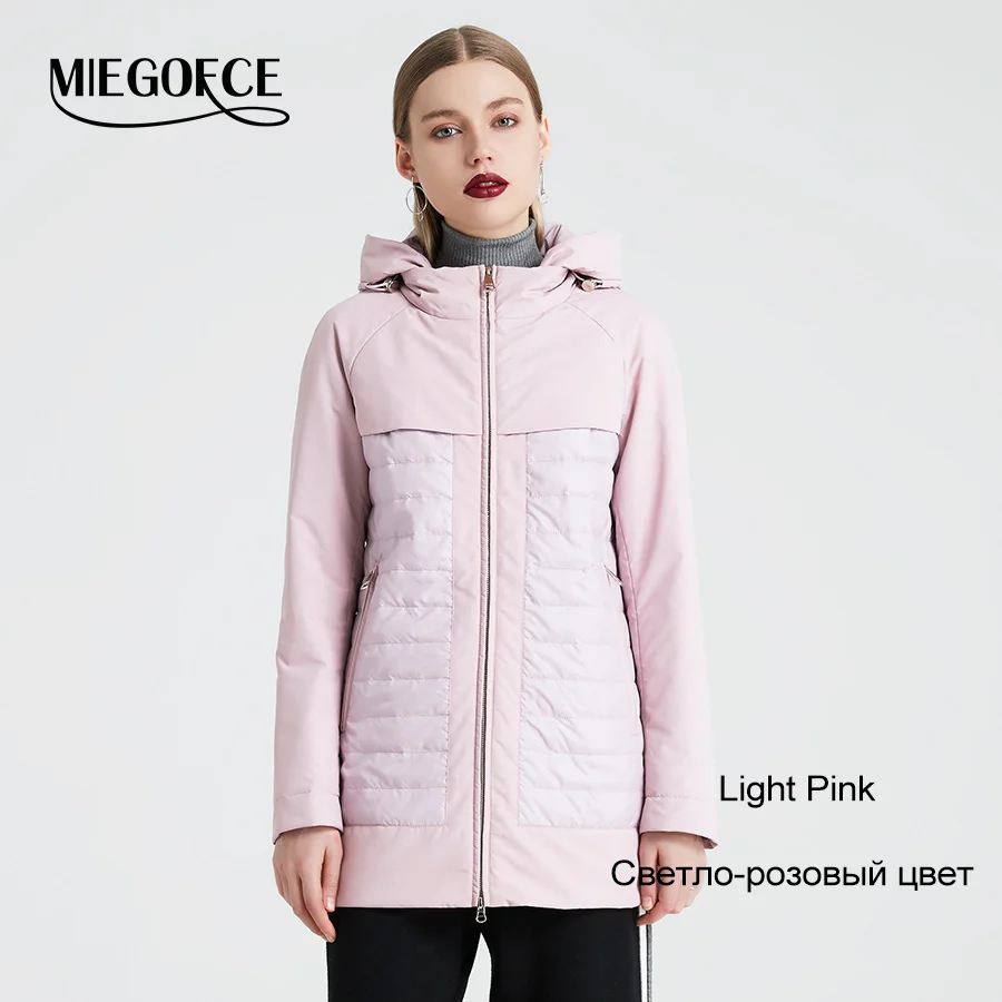 105 Light Pink MIEGOFCE New Fashion Collection Spring Autumn Women's Short Jacket With A Hood Windproof Insulated European Style Coat - Цвет: 105 Light Pink