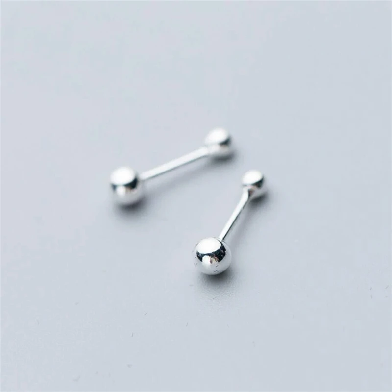 

Genuine 925 Sterling Silver Color Minimalist Geometric Round Small Bead Earrings For Fashion Women Party Jewelry