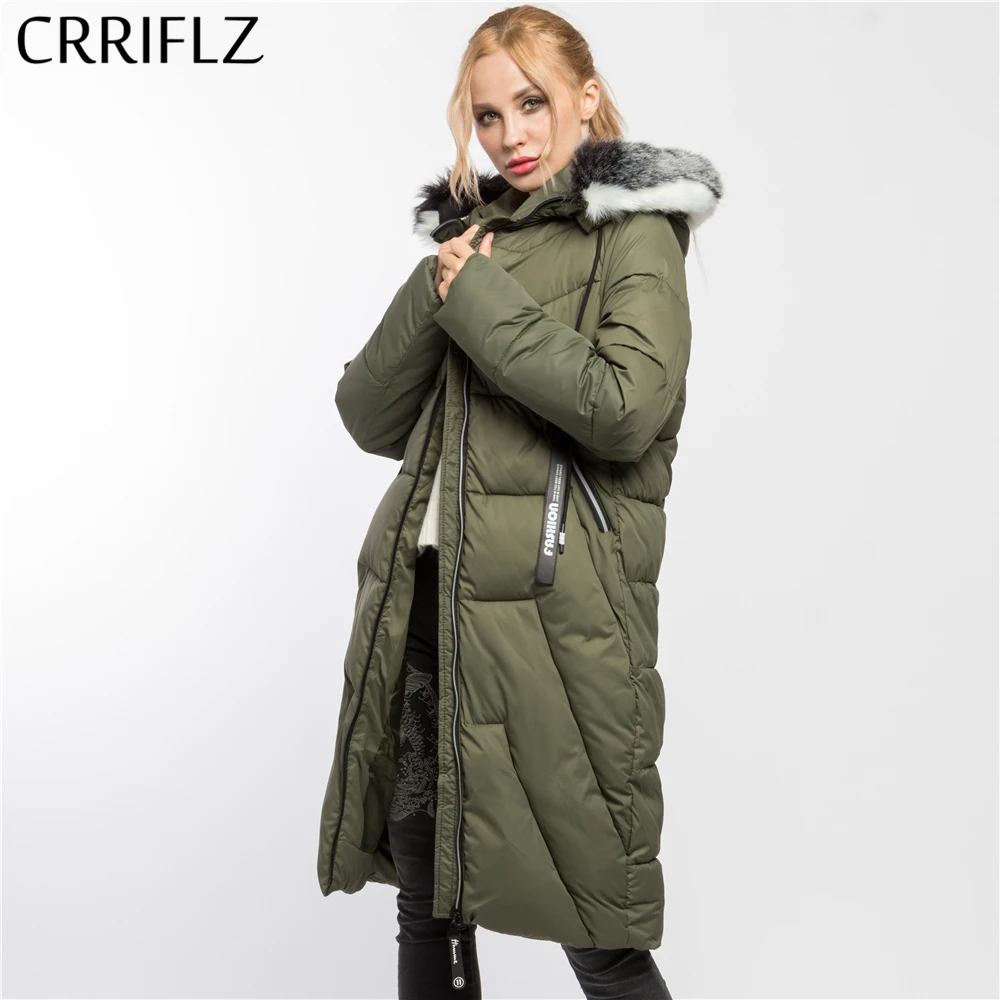 CRRIFLZ зимняя элегантная меховая черная белая длинная теплая куртка женская парка