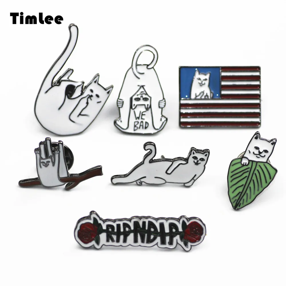 Timlee X273 милые индивидуальные булавки с надписью розой листьями котом модные