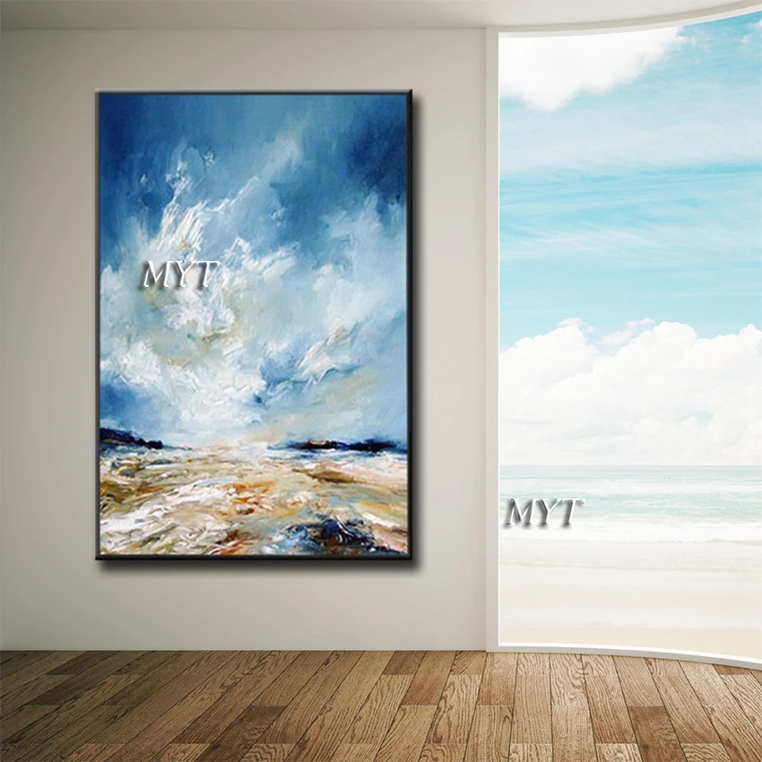 

Large Modern Hand-painted abstract oil painting on canvas blue sky wall art picture for living room home wall decor no framed