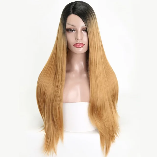 lace front wig3 LISI волосы черный Омбре блонд Розовый Длинные прямые высокая температура волокна Синтетические Кружева передние парики для женщин парик 26 дюймов Африка - Цвет: lace front wig3